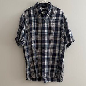 Nautica Navy & White Plaid Short-Sleeve Button-Down